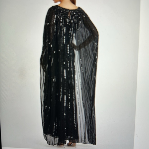 Mac Duggal BLACK Embellished Column Cape Gown - Picture 3 of 13